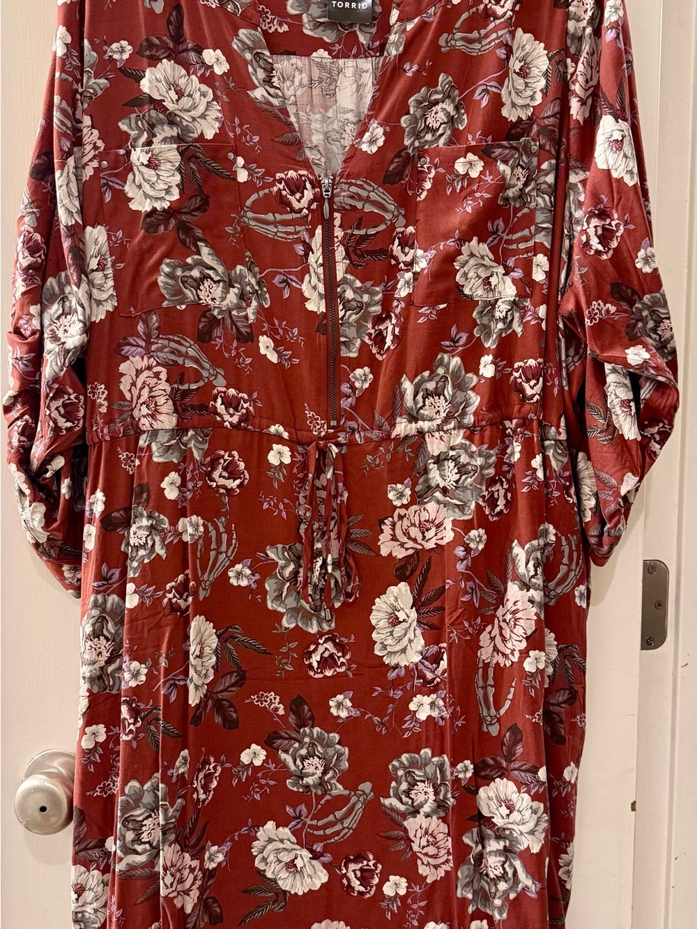 torrid Rust Floral Zip-Front Drawstring Dress